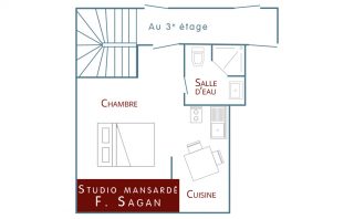 Plan du studio mansardé F. Sagan